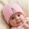 KW119: Baby Embroidered Pink Bunny Rabbit Knitted Hat (Newborn -3 Months)